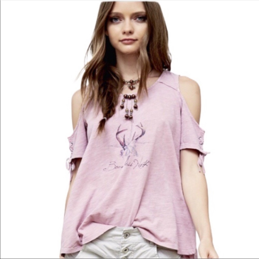 Boundless North Pink Honey Bee Cold Shoulder Top